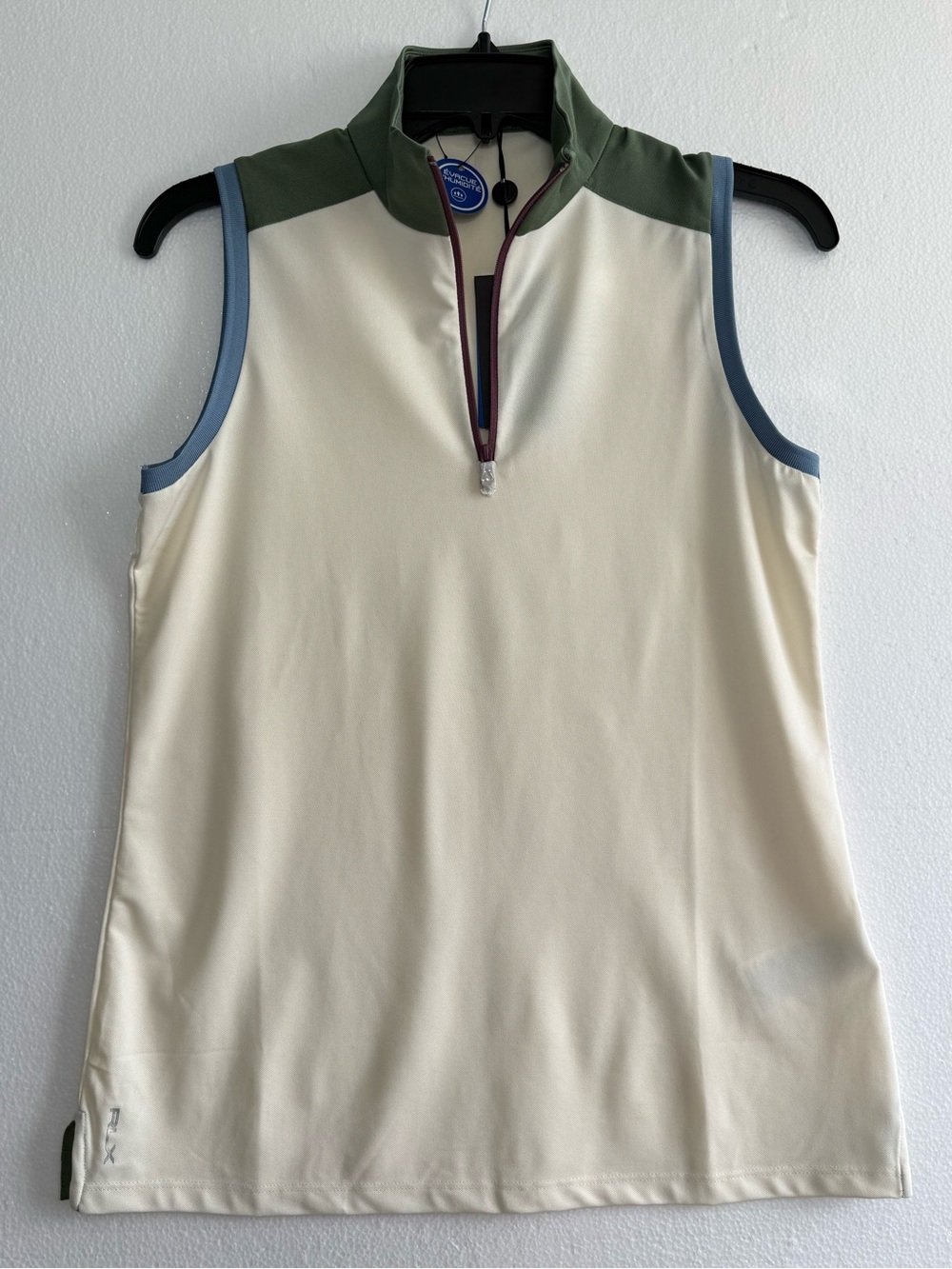 RLX Ralph Lauren Golf Tri Color Sleeveless 1/4 Zipper Up Polo Shirt Cream Size S